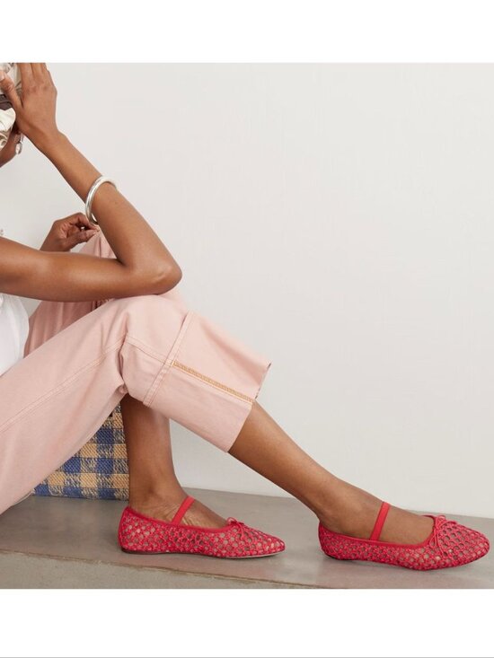 Loeffler Randall Shoes - Loeffler Randall Leonie Mary Jane Ballet Flats Size 8 Red Raffia Mesh Bow NEW